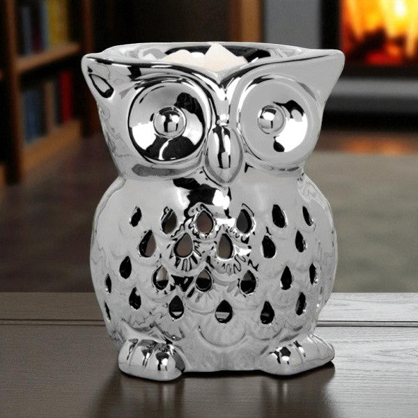 Silver Owl Tea Light Scented Wax Melt Warmer & Essential Oil Burner | Tealight Candle Holder