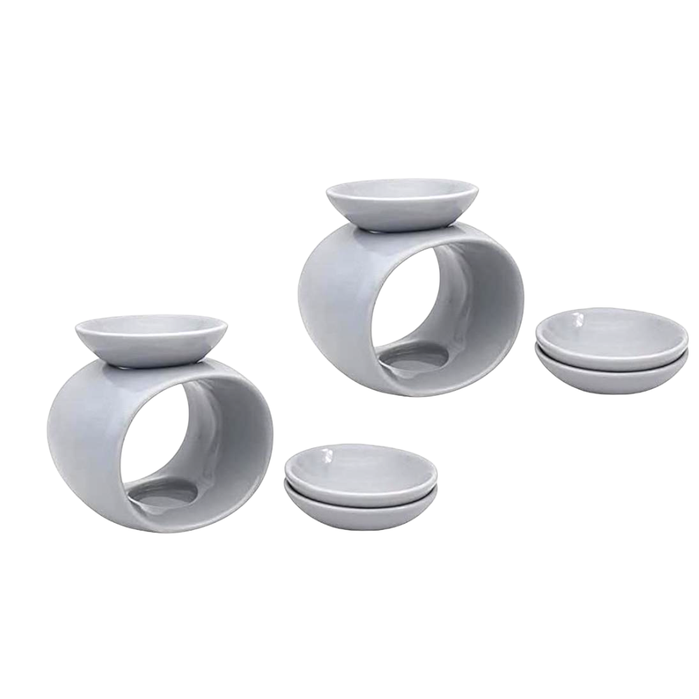 Set Of 2 White Oval Tea Light Wax Melt Warmer Oil Burner