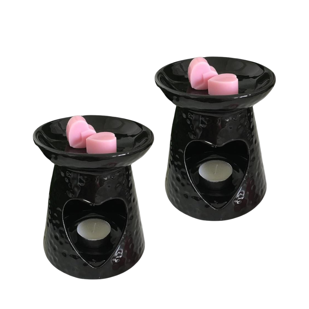 2 x Wax Oil Warmer Black Burner Ceramic Melter Aroma Aromatherapy Fragrance