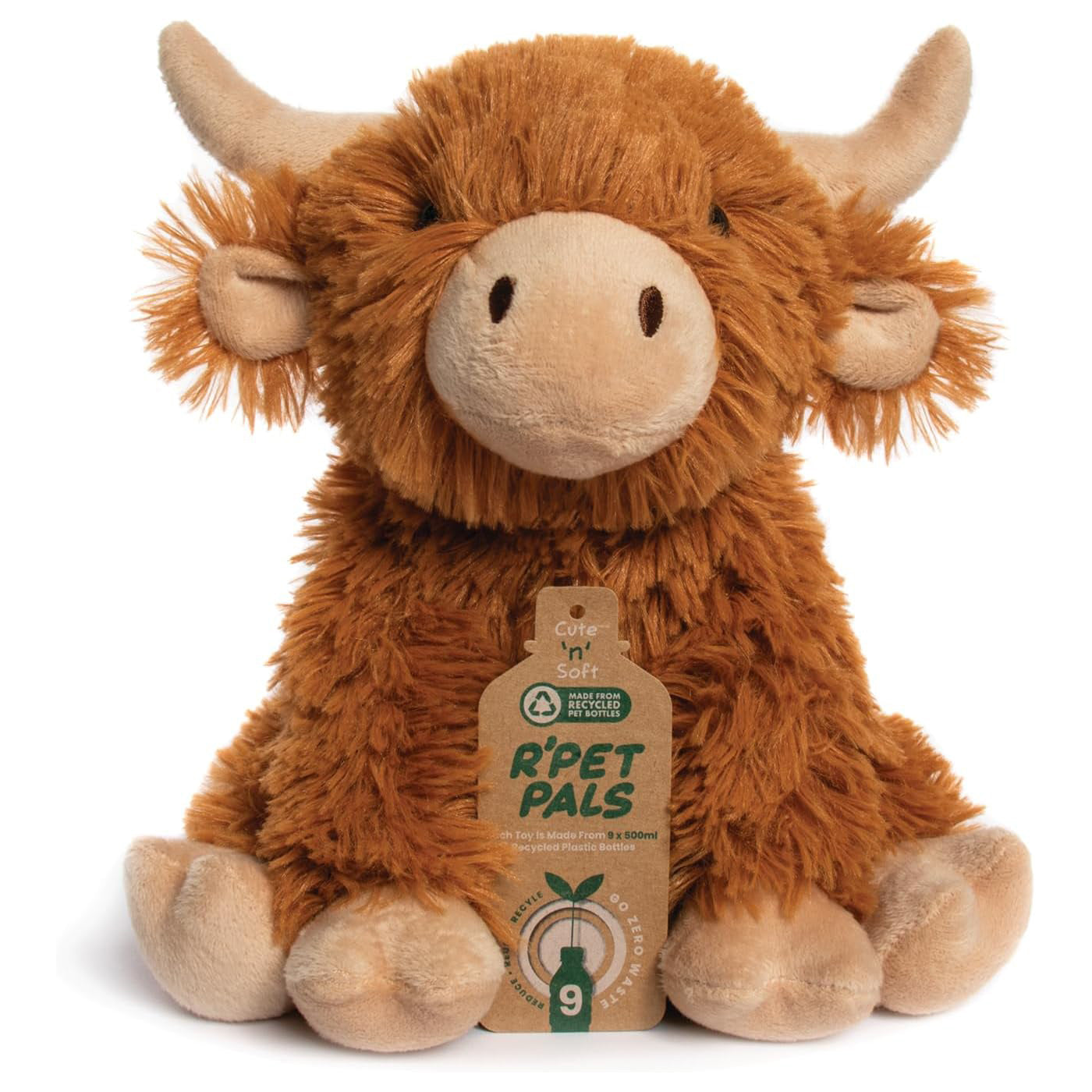 Hughie the Highland Cow Kids Teddy Plush Cuddly Animal Soft Toy | R'Pet Pals - Made from Recycled Plastic Bottles