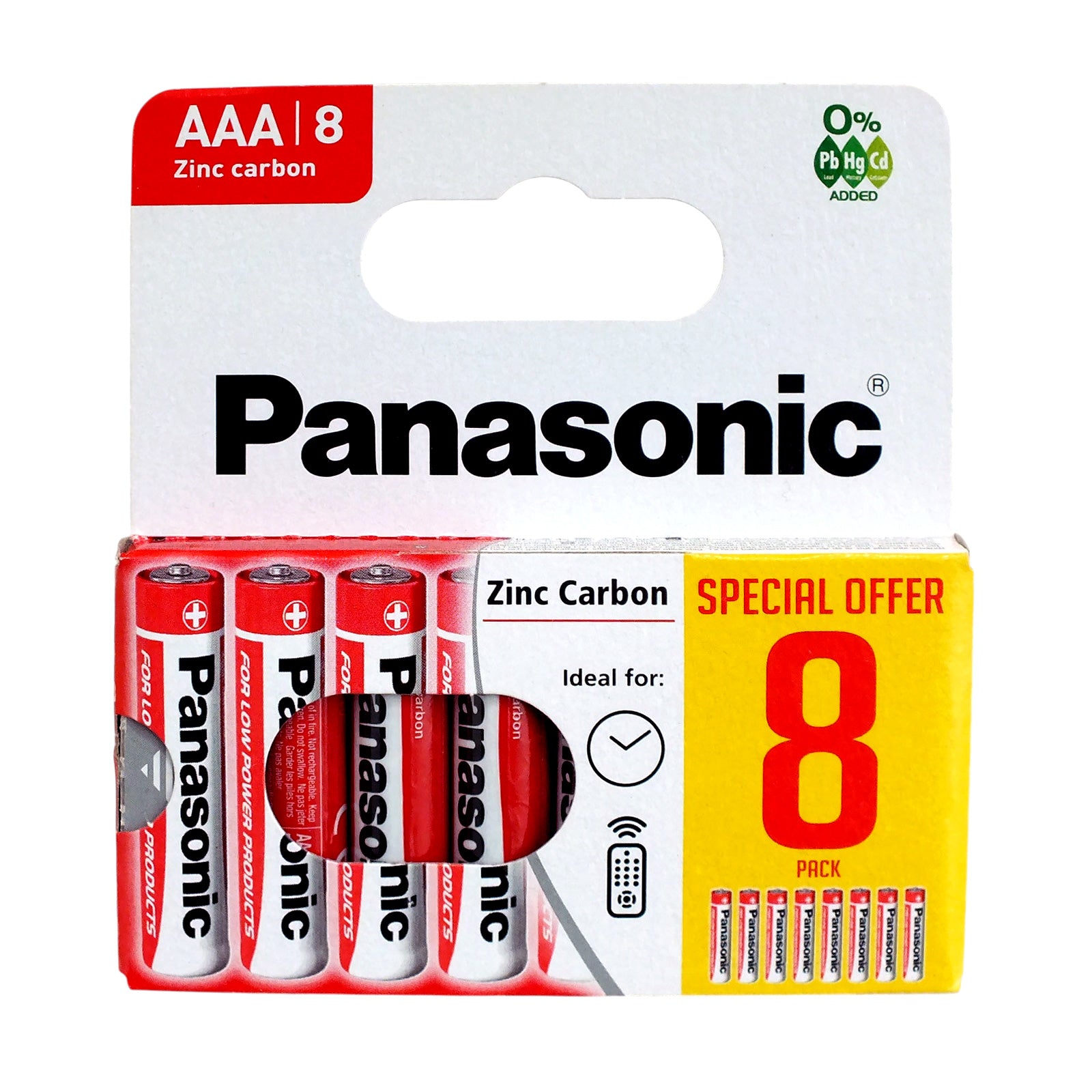 Pack of 8 Panasonic AAA Batteries | R03 1.5V Zinc Carbon | Long Expiry 05/2028