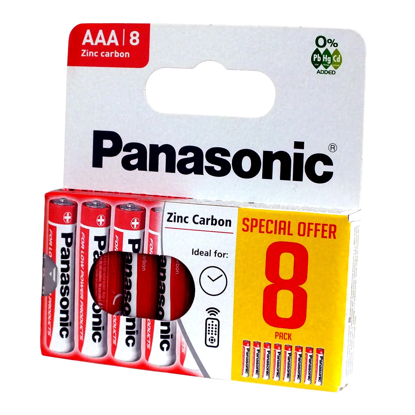 Pack of 8 Panasonic AAA Batteries | R03 1.5V Zinc Carbon | Long Expiry 05/2028