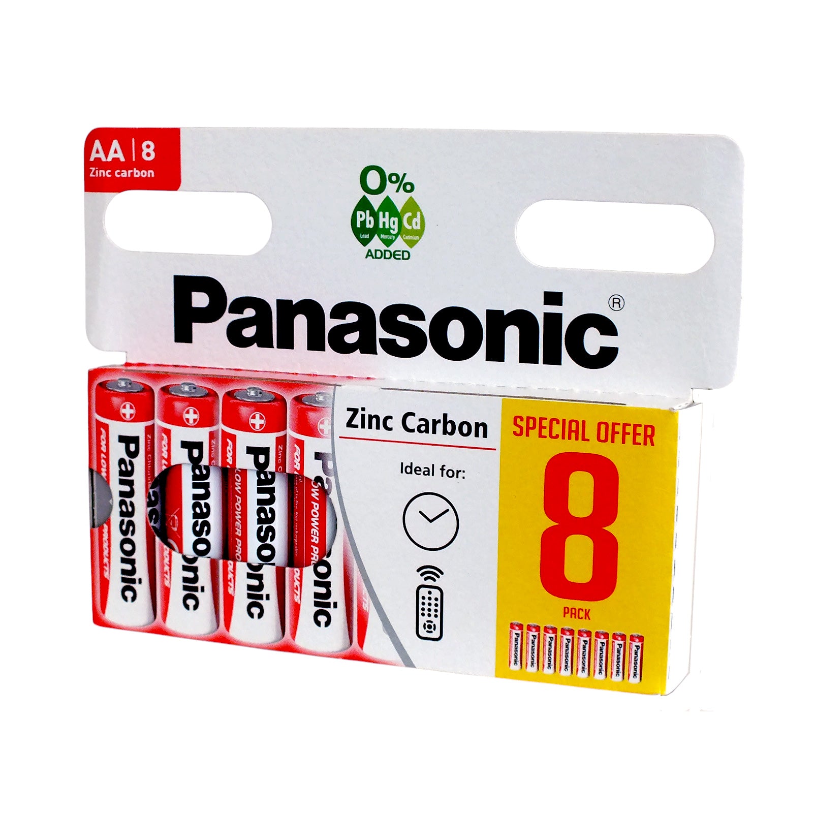 Pack of 8 Panasonic AA Batteries | R6 1.5V Zinc Carbon | Long Expiry 05/2028