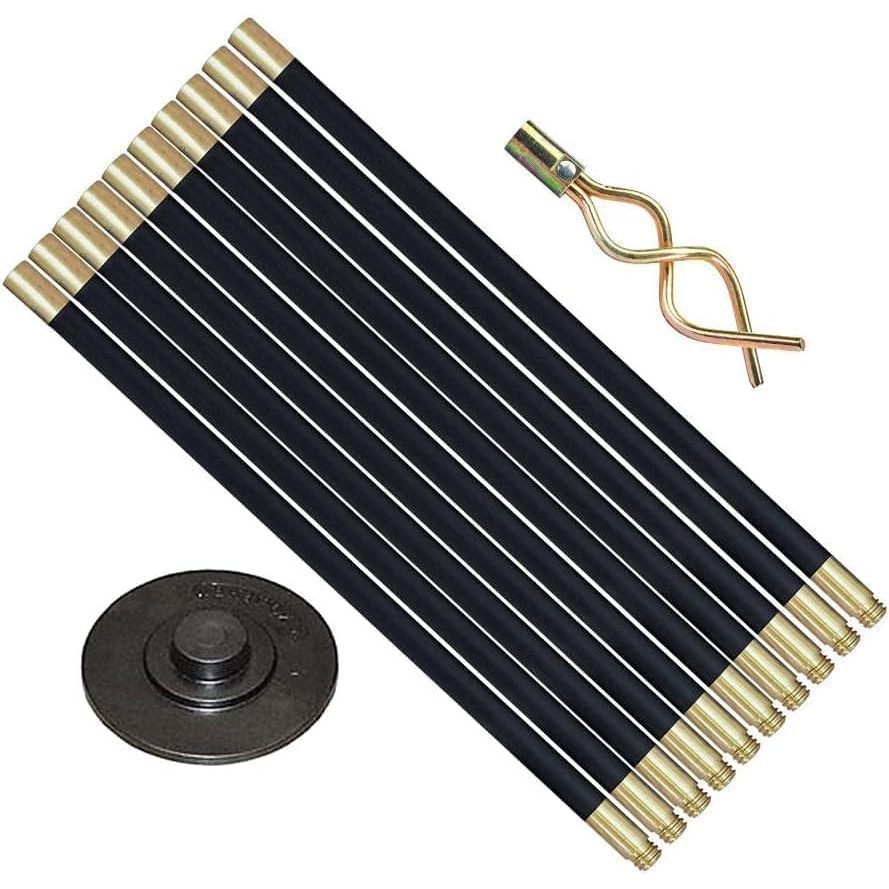 12Pce Drain Rod Set with 100mm Plunger & Double Worm Screw (170mm High x 60mm Diameter) - 9m Total Length
