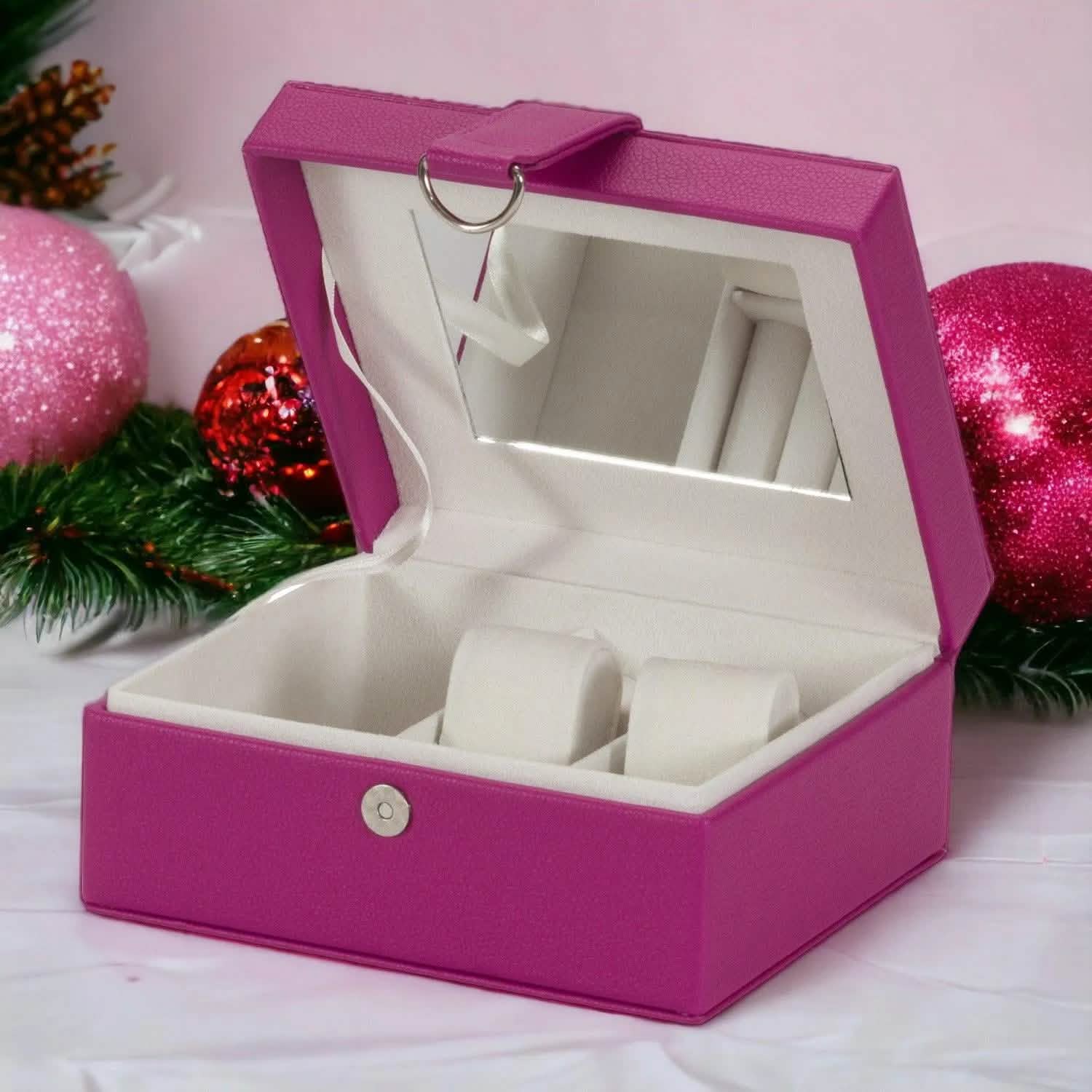 PU Leather Jewellery Box Watch & Trinket Storage Case Organiser Fushia Pink Mele - tooltime.co.uk