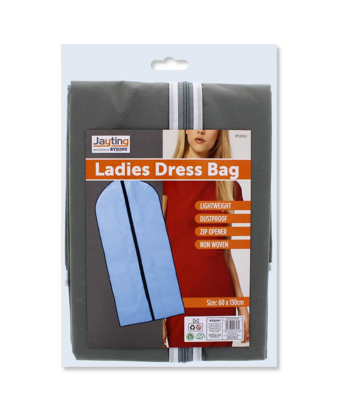 Ladies Dress Bag with Zip Non Woven Lightweight Clothes Protector - 60 x 130cm