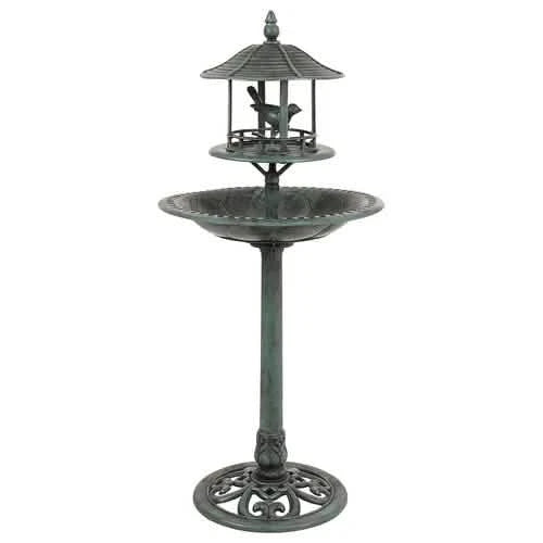 Garden Bird Bath & Feeding Table Antique Ornamental Style Pedestal Bird Feeder