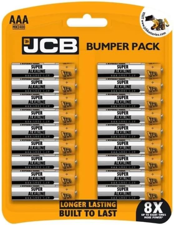 JCB 1.5V AAA HEAVY DUTY ALKALINE BATTERIES LONG EXPIRY - 18 PACK