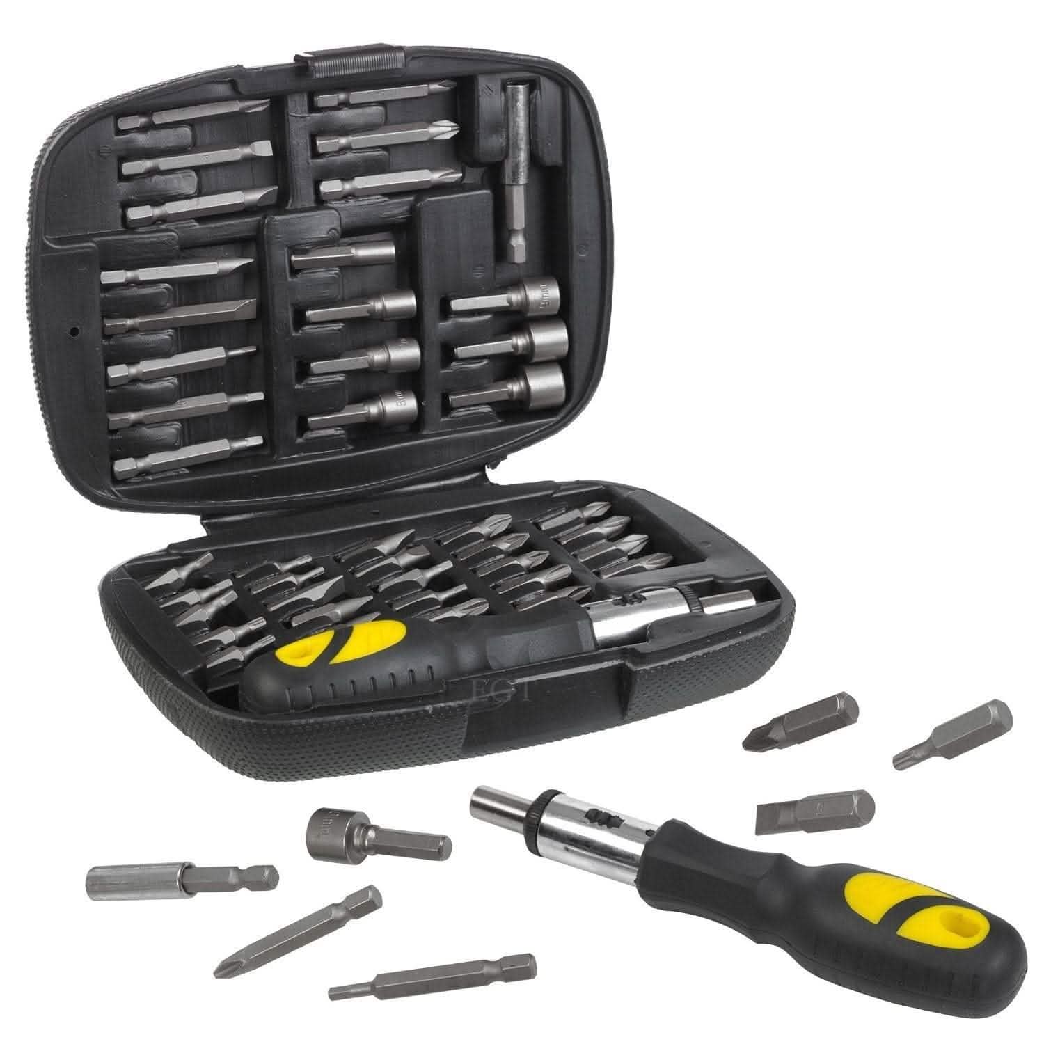 Silverline 45PC RATCHET SCREWDRIVER MULTI BIT TOOL KIT SET + CASE - RATCHETING HANDLE