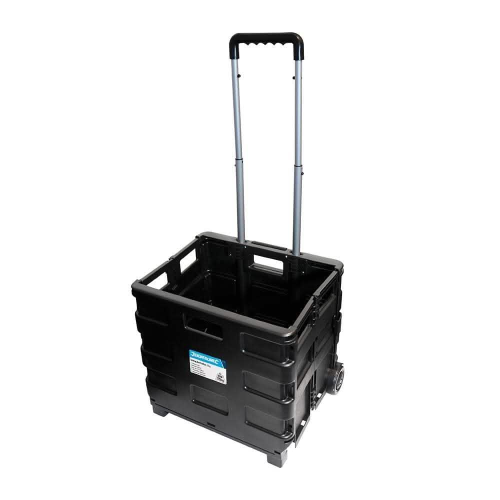 Silverline Folding Shopping Cart 25kg Folding Boot Cart Shopping Trolley Fold Up Storage Box - Lifetime Warranty