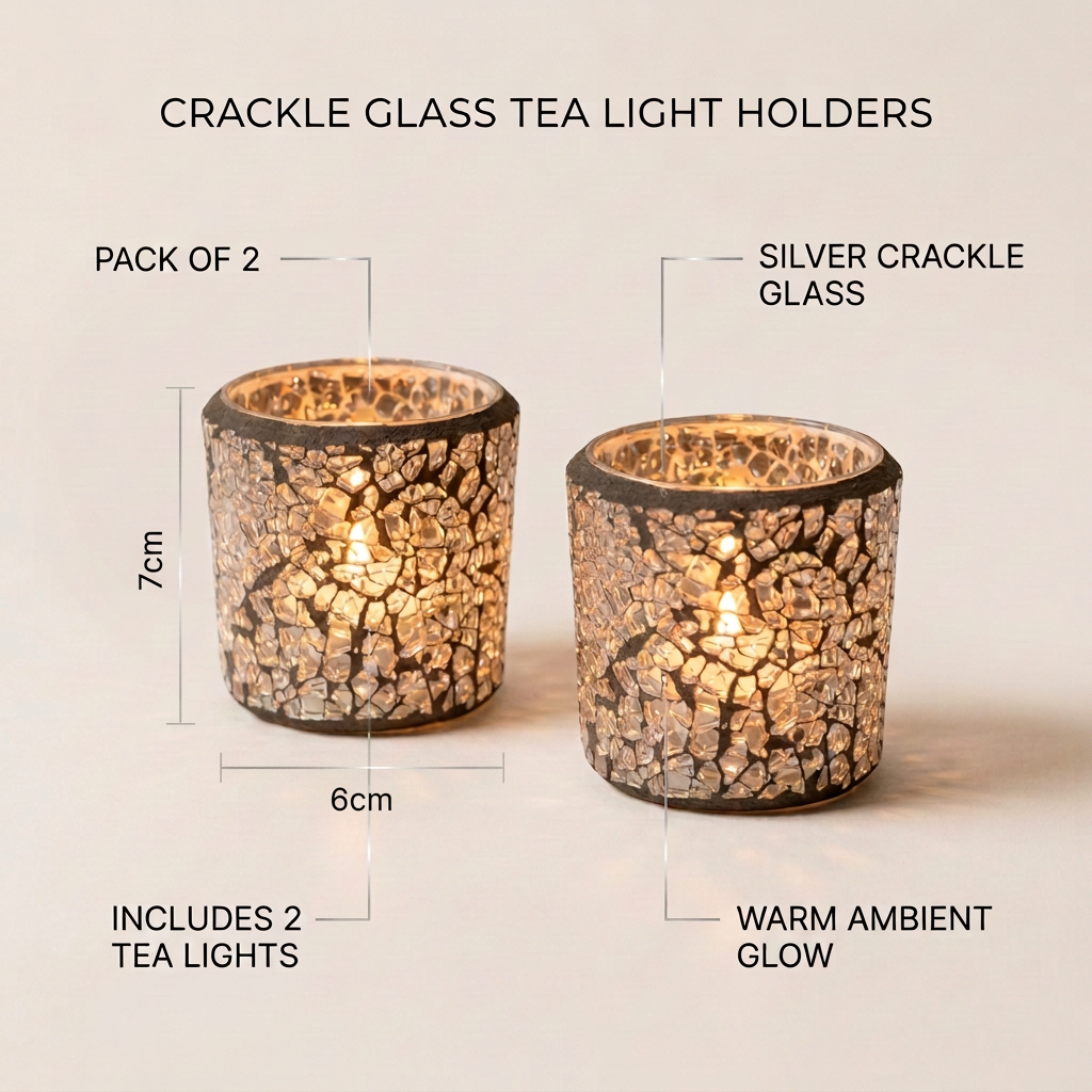 Tea light holder infographic with plain 7cm and 6cm dimension labels along the edges