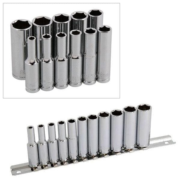 tooltime 1/4" Socket Set Deep + Storage Rail 4Mm-13Mm Metric Chrome Vanadium Steel 11Pc