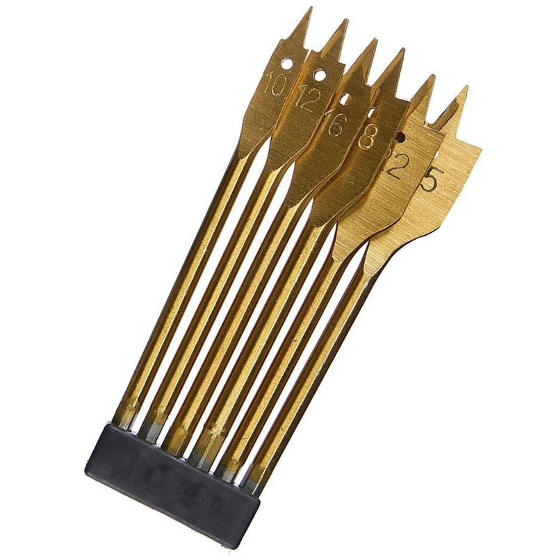 tooltime 6Pc Titanium Coated Flat Wood Drill Bit Set With 1/4" Hex Shanks 10Mm-25Mm Bits