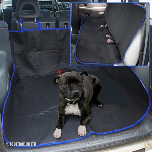 tooltime Black & Blue 2In1 Waterproof Car Rear Back Seat Cover Pet Protector & Boot Liner