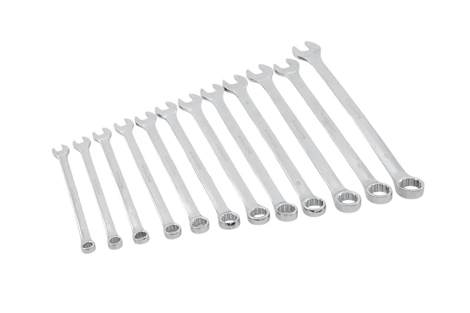 tooltime.co.uk Combination Spanner Set 12 Piece Extra Long Combination Spanner Set | Metric 8-19mm Open and Ring with Tool Roll