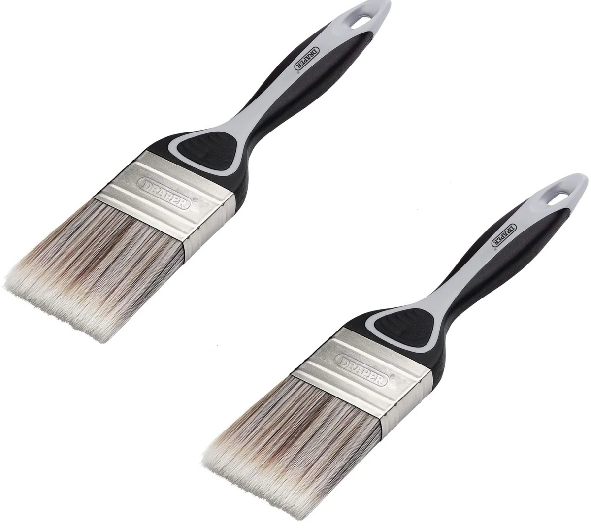 tooltime.co.uk 2-pack of 50mm Draper flat paint brushes with polyester bristles and ergonomic soft grip handles