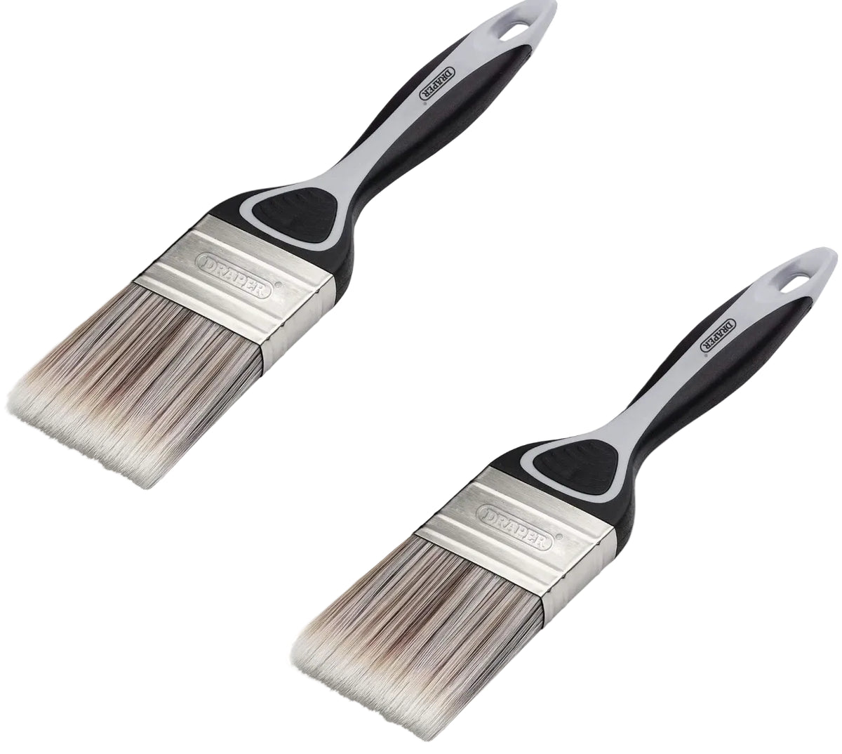 tooltime.co.uk 2-pack of 50mm Draper flat paint brushes with polyester bristles and ergonomic soft grip handles