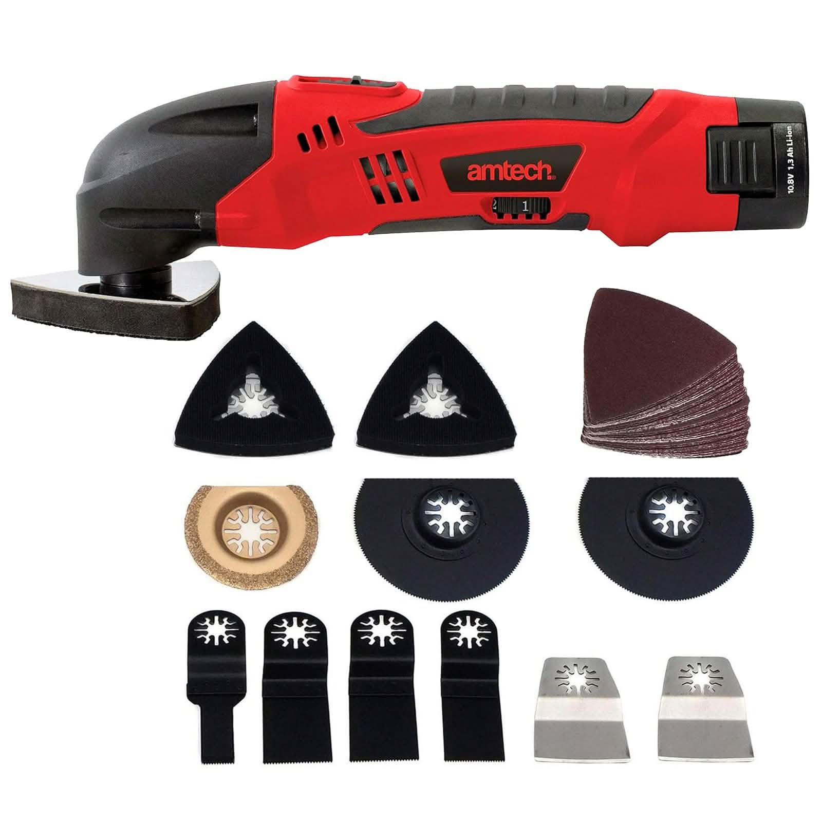 tooltime.co.uk Oscillating Multi Function Power Tool 10.8V Li-ion Cordless Rechargeable Oscillating Multitool with 56 Accessories and Case