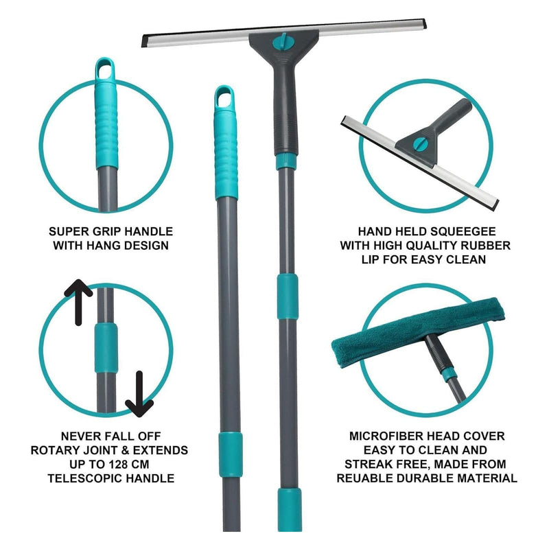 tooltime.co.uk Window Cleaning Kit Telescopic Window Cleaning Kit with Squeegee and 128cm Extendable Pole