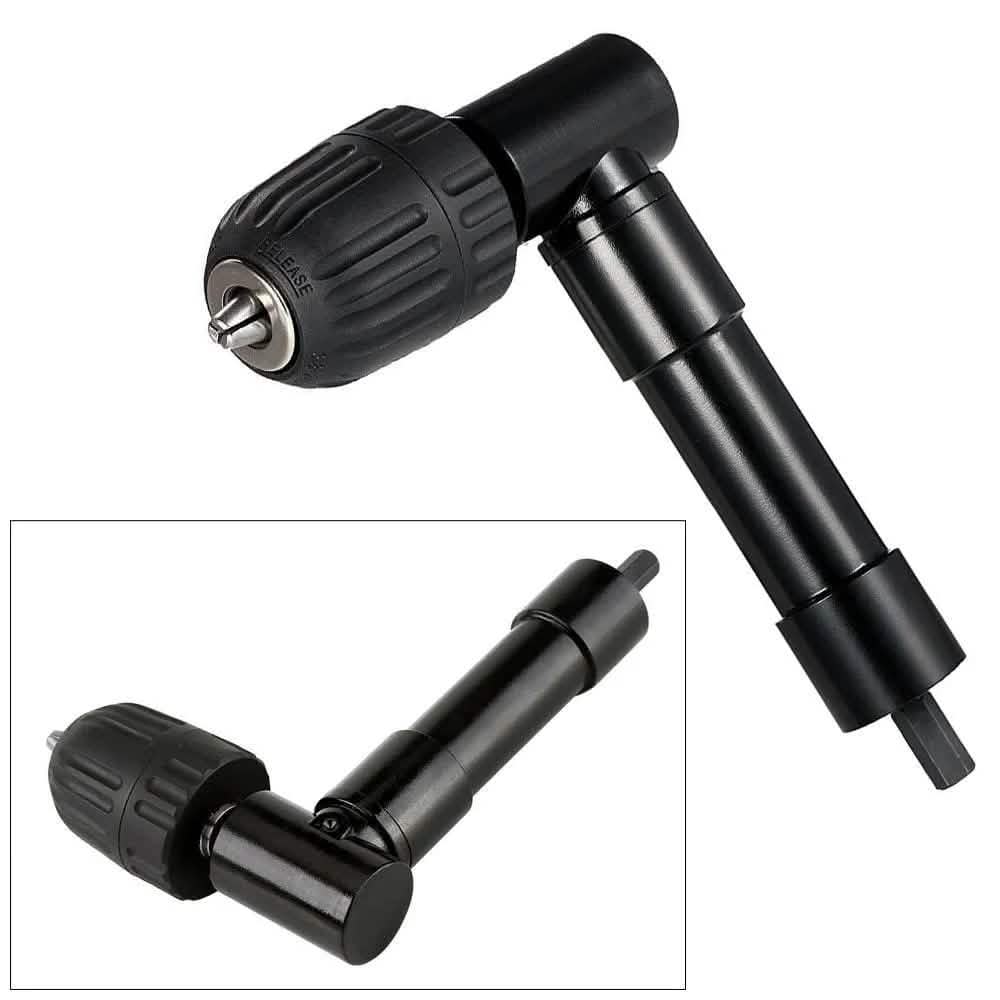 tooltime-E Angled Drill Attachment Right Angle 90° Angled Drill Attachment Adapter Aluminium Metal Keyless Chuck
