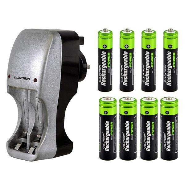 tooltime General Purpose Battery Chargers Compact Portable Plug In Battery Charger +8 AAA & AA Nimh Rechargeable Batteries