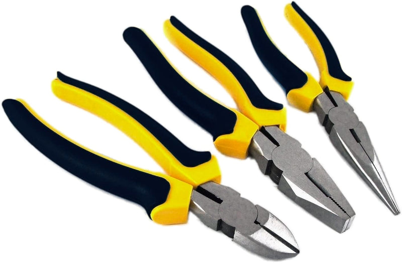 tooltime Pliers 3 Pack Heavy Duty 8" 200Mm Plier Set - Combination , Long Nose , Side Cutters
