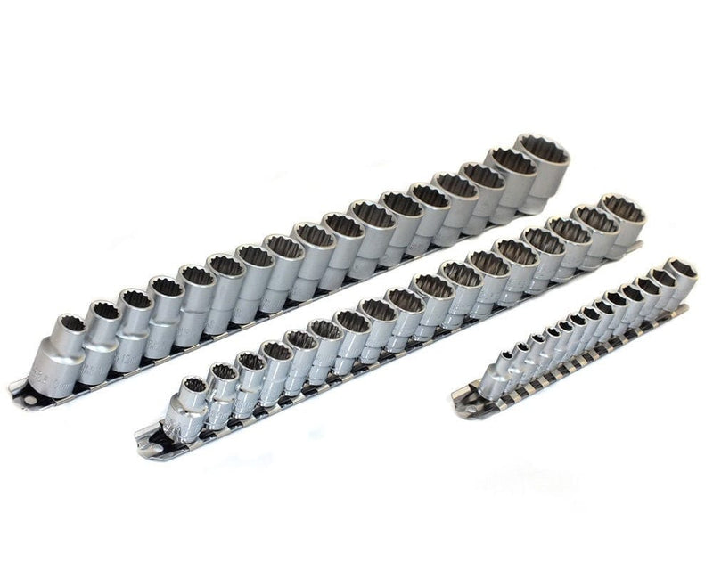 tooltime Socket Set 47Pc Crv 1/4" 3/8" 1/2" Dr Metric Sockets Set Size 4mm - 30mm + 3 Socket Rails