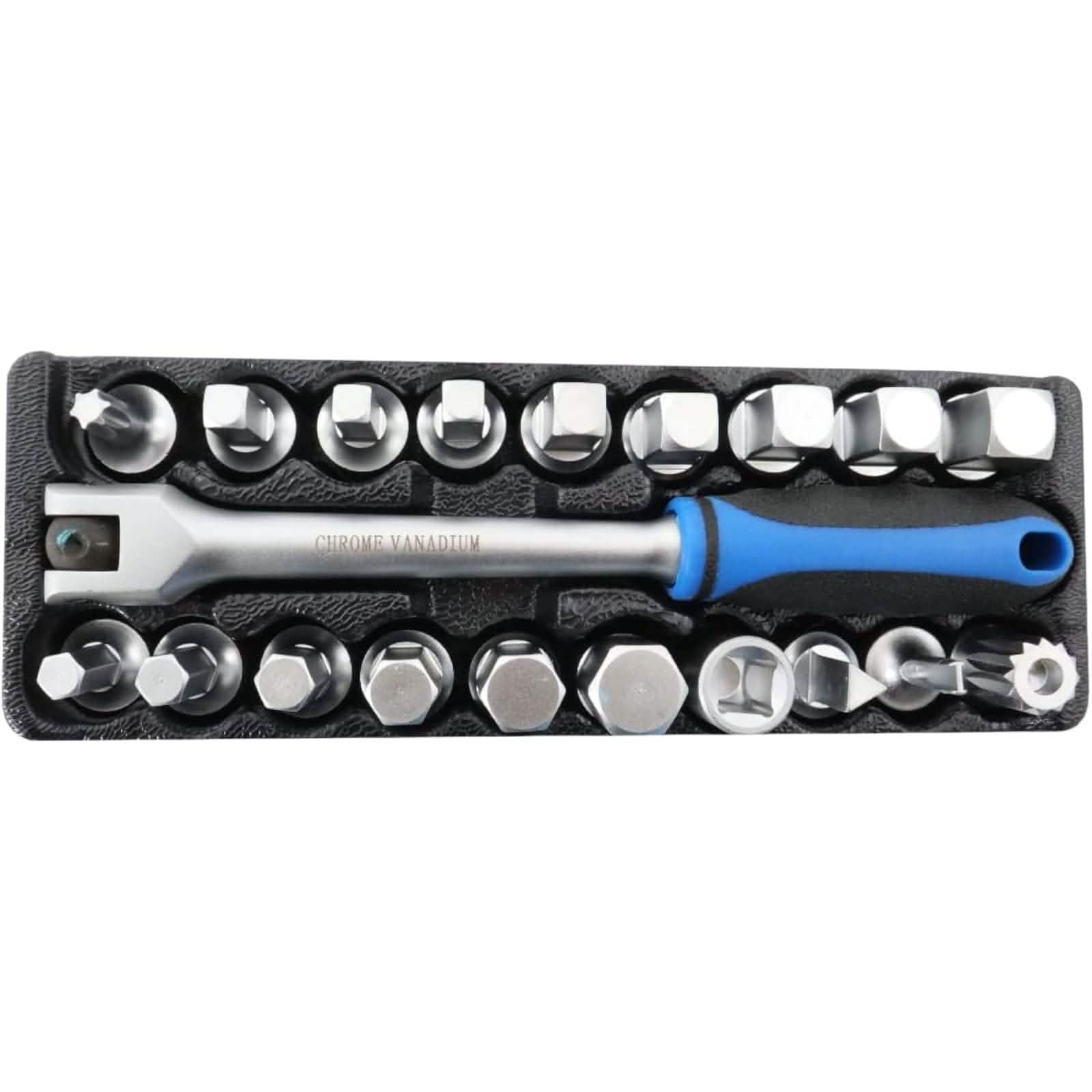 tooltime Sump Plug Key Oil Sump Plug Key Tool Automotive Car Axle Gearbox Fill Drain Set (20PC)