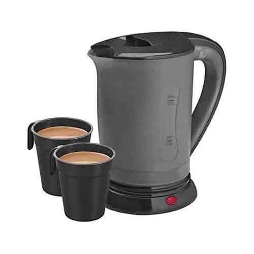 tooltime Travel Kettle Black Travel Kettle 600 Watt 0.5 Litre With 2 Cups Dual Voltage 110V / 240V