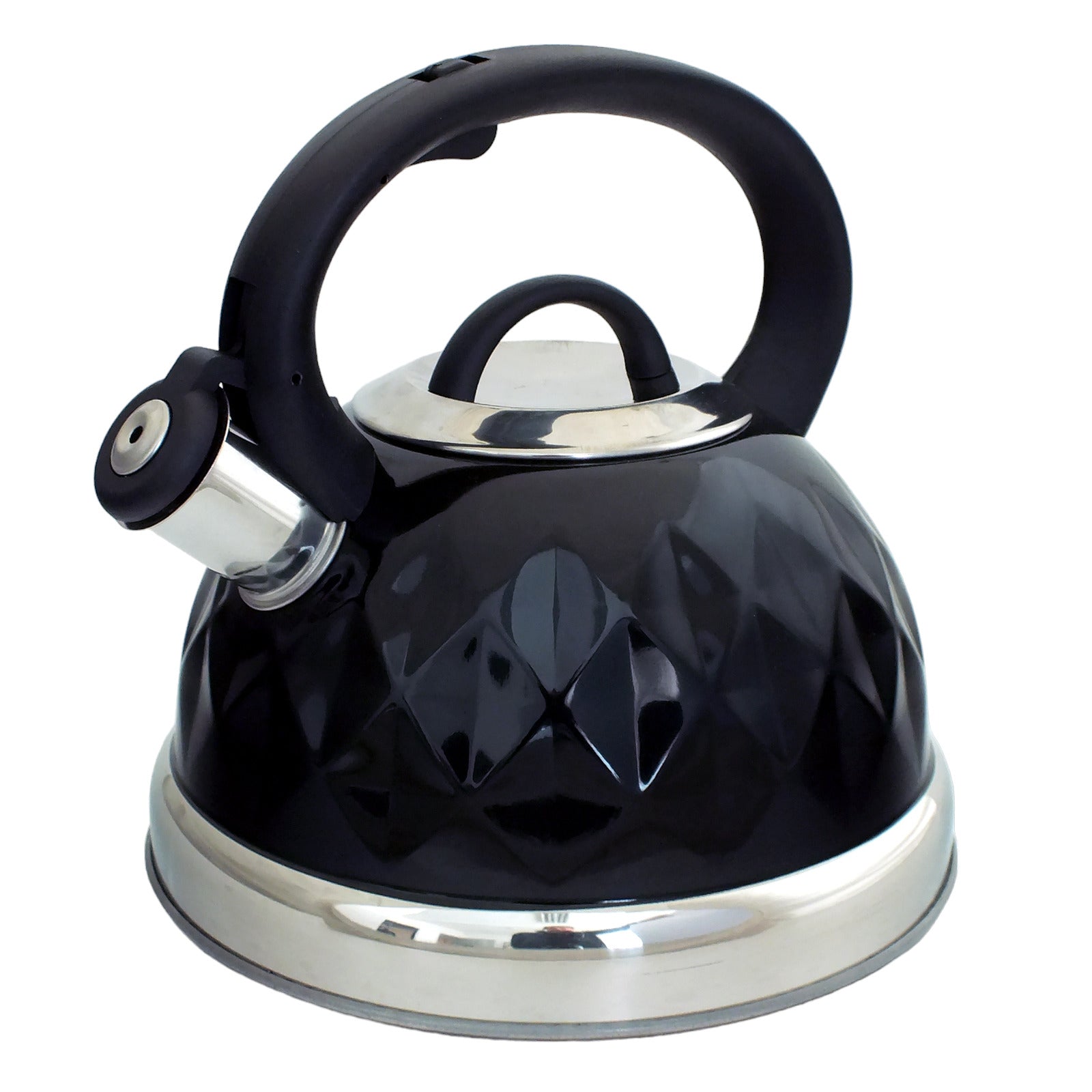 Black Stainless Steel Stovetop Whistling Kettle Diamond Design | For Gas Electric Induction Hobs