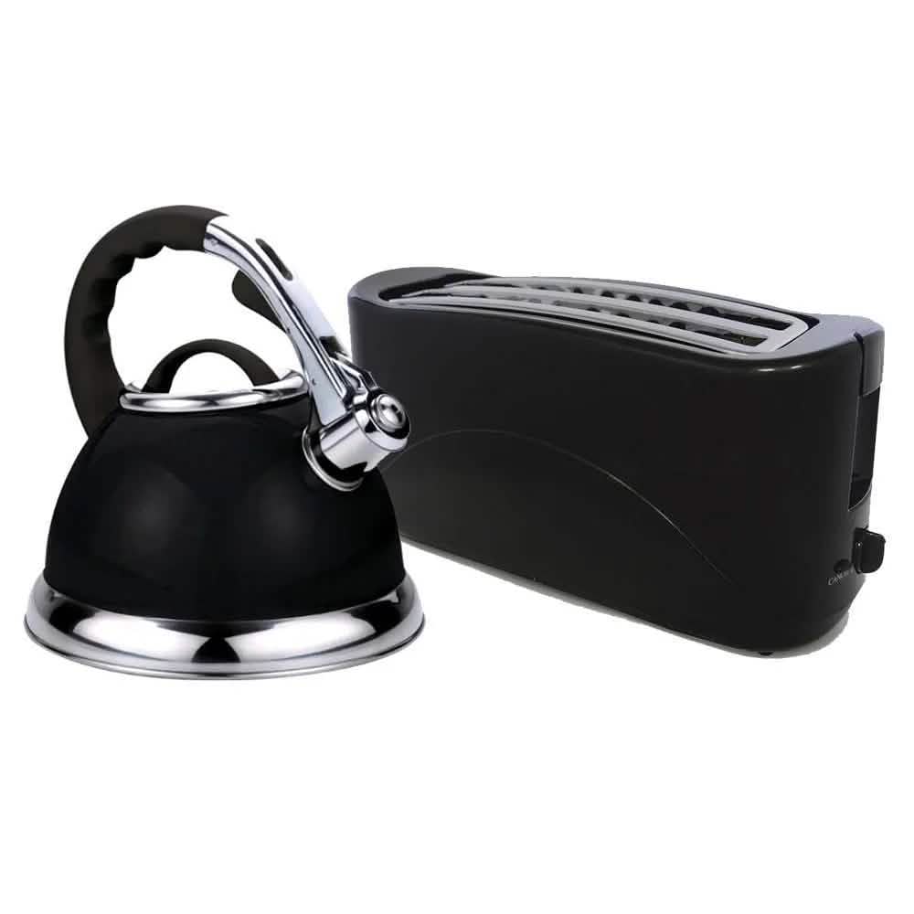 Voche kettle Voche Black 3.5 Litre Stainless Steel Whistling Kettle And 4 Slice Toaster Set
