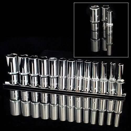 Voche Voche 13Pc 3/8" Drive Heavy Duty Metric Deep Socket Set 6Mm-19Mm Crv Dr Sockets