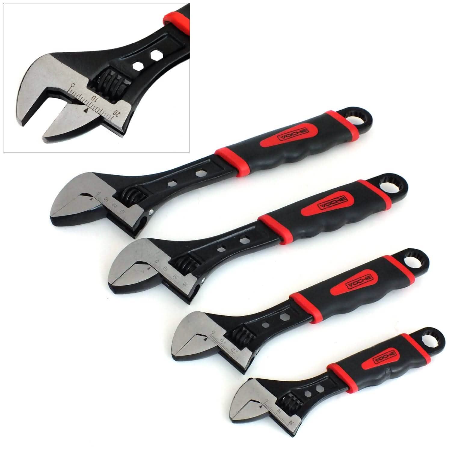 Voche Voche 4Pc Black Heavy Duty Adjustable Wrench Spanner Set 6" 8" 10" 12" *Life Warranty*