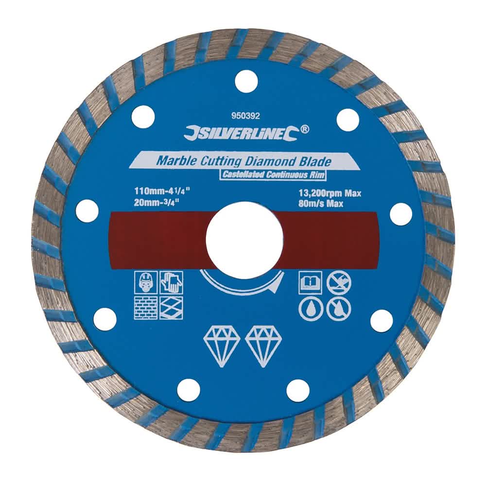 Silverline 110 X 20Mm Castellated Continuous Rim Marble Cutting Diamond Blade 950392