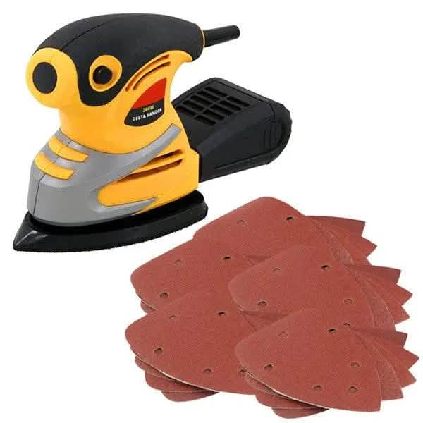 200W Electric Detail Sander Palm + 43 Delta Sanding Sheets & Dust Collection Box - tooltime.co.uk