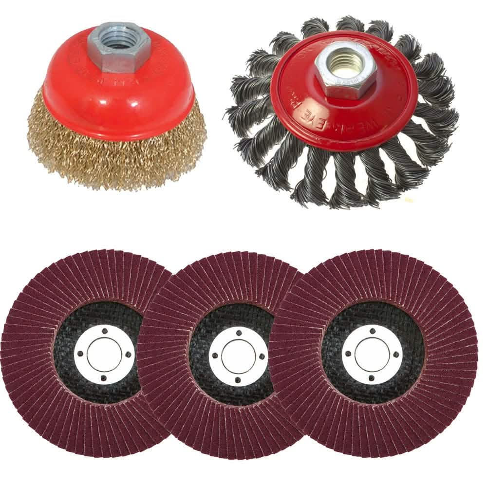 5 Pack Flap Disc Twist Knot Semi Flat Wire Wheel Cup Brush 115Mm Angle Grinder