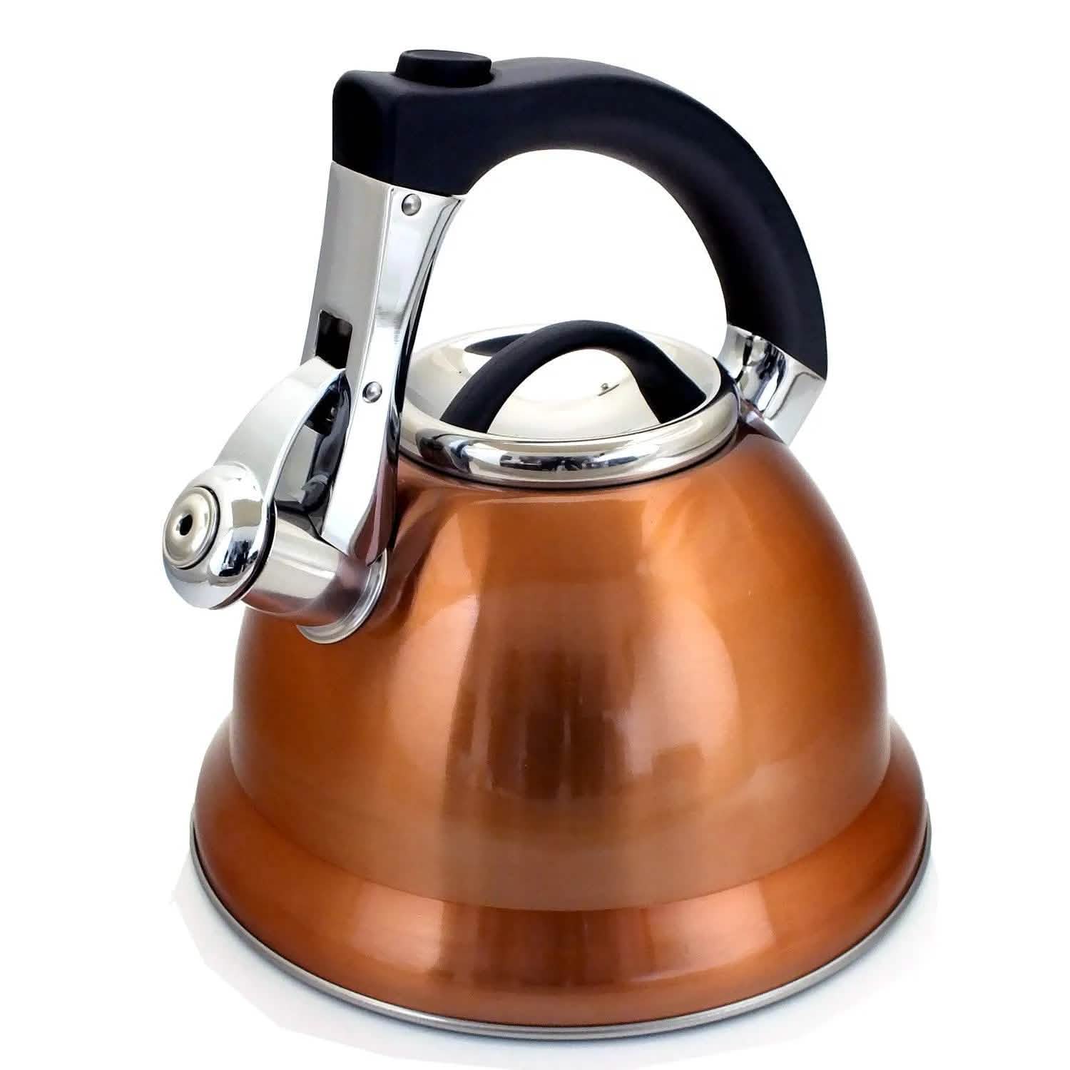 3ltr Copper Whistling Kettle Stovetop Stainless Steel Gas Electric Hob