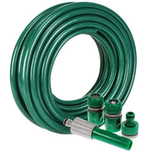 15m HEAVY DUTY 1/2" REINFORCED GARDEN HOSE PIPE SPRAY NOZZLE + CONNECTORS SET-tooltime.co.uk