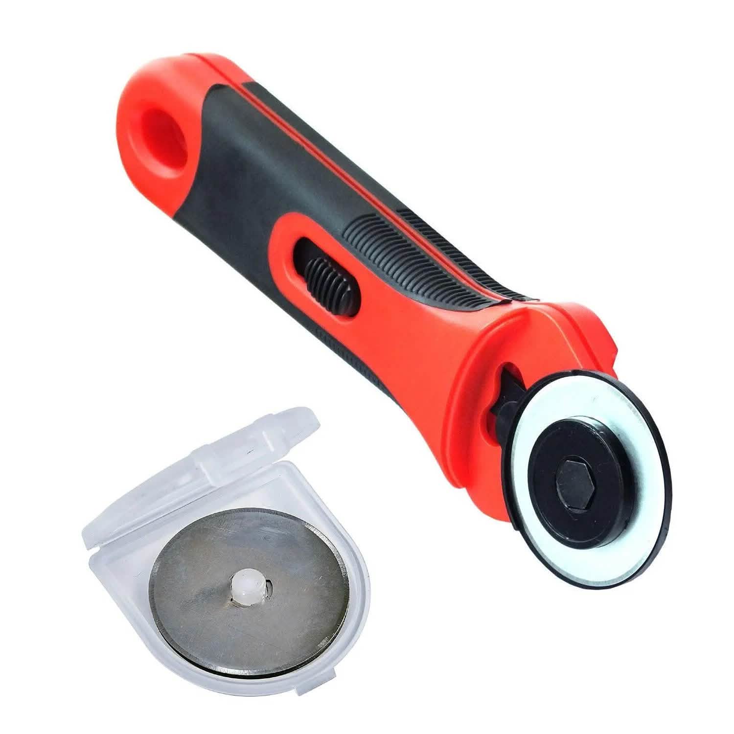 45mm Rotary Rotating Cutter + 6pc Blades Guard Lock Cutting Fabric Paper Card - tooltime.co.uk