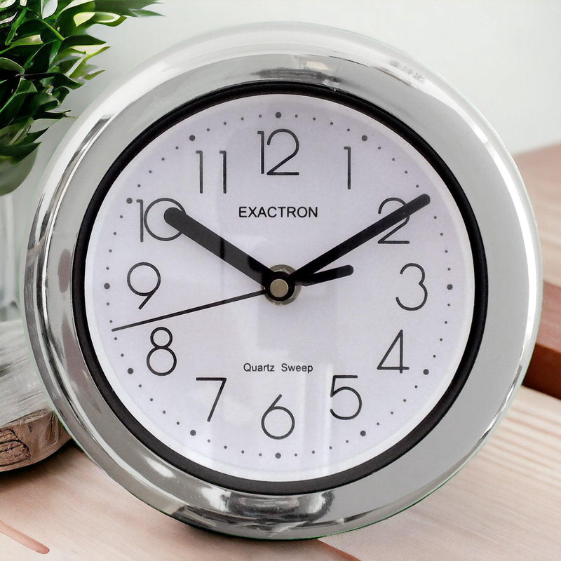7" Round Silver Clock | Quartz Silent Sweep Non Ticking Movement | Table, Desk or Wall Mounted - tooltime.co.uk
