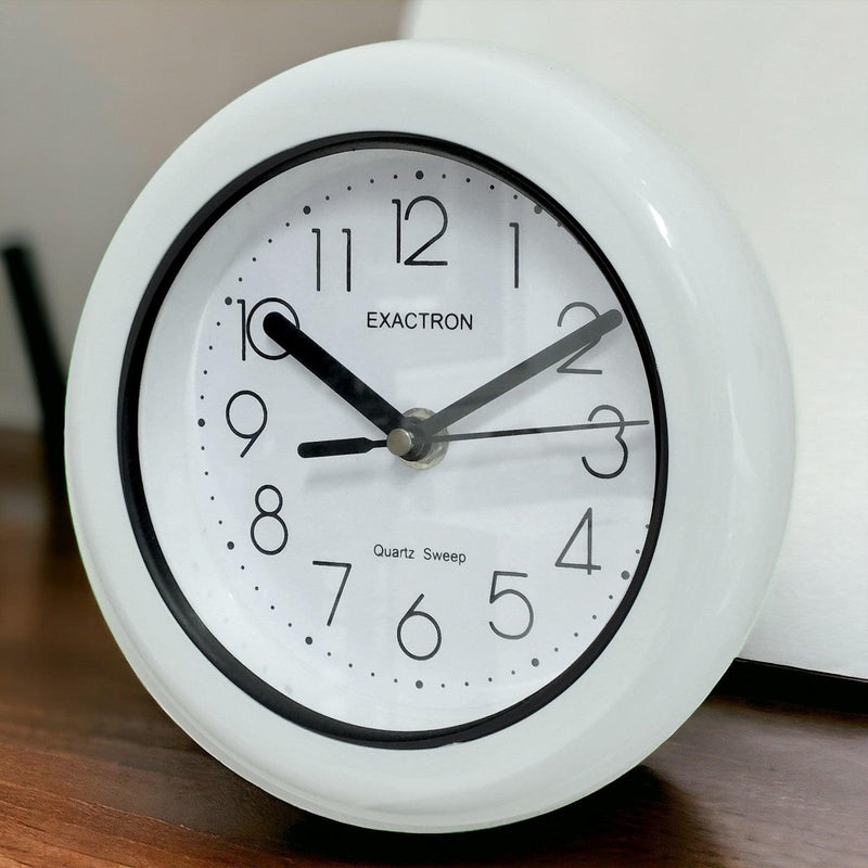 7" Round White Clock | Quartz Silent Sweep Non Ticking Movement | Table, Desk or Wall Mounted - tooltime.co.uk