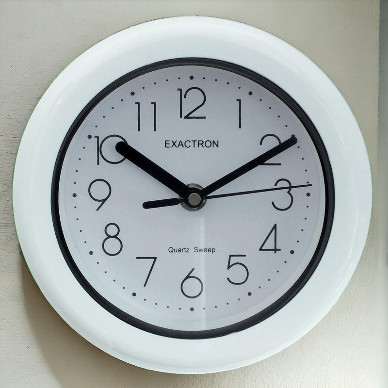 7" Round White Clock | Quartz Silent Sweep Non Ticking Movement | Table, Desk or Wall Mounted - tooltime.co.uk