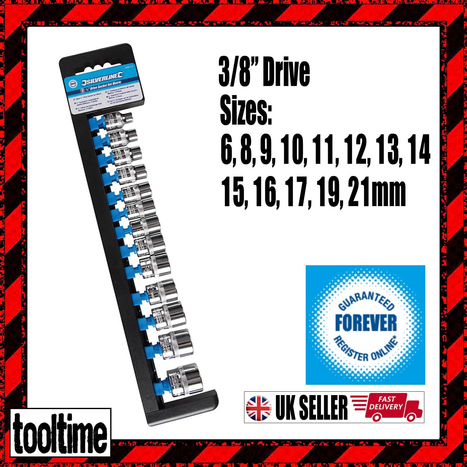 Silverline 6 - 21Mm Socket Set 3/8" Drive Metric 6-Point 13Pce 868518 - Lifetime Warranty