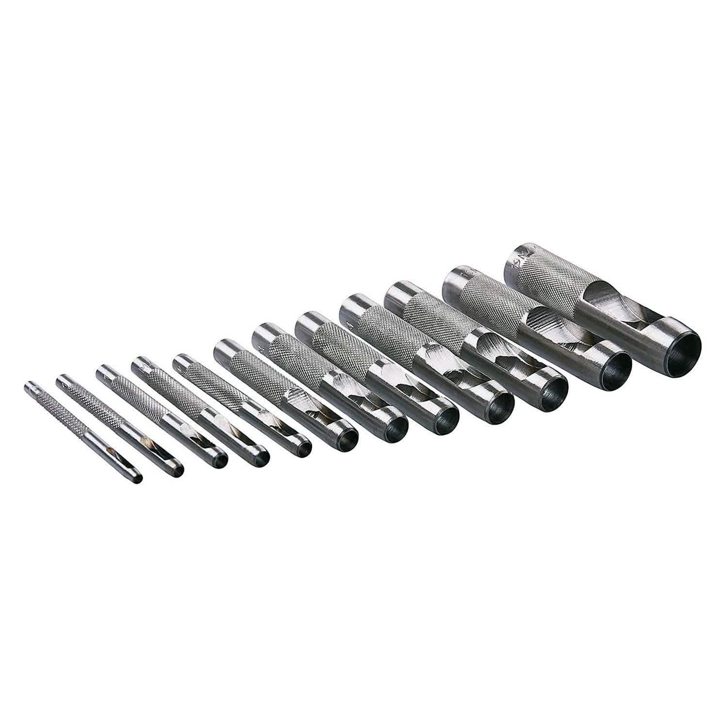 12 PIECE PRECISION HOLLOW PUNCH SET 3-19mm GASKET HOLE CUTTER + CANVAS TOOL ROLL-tooltime.co.uk