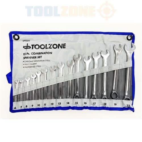 Metric Combination Satin Finish Spanner 15Pc Crv Steel 6mm -19mm & 22Mm - tooltime.co.uk