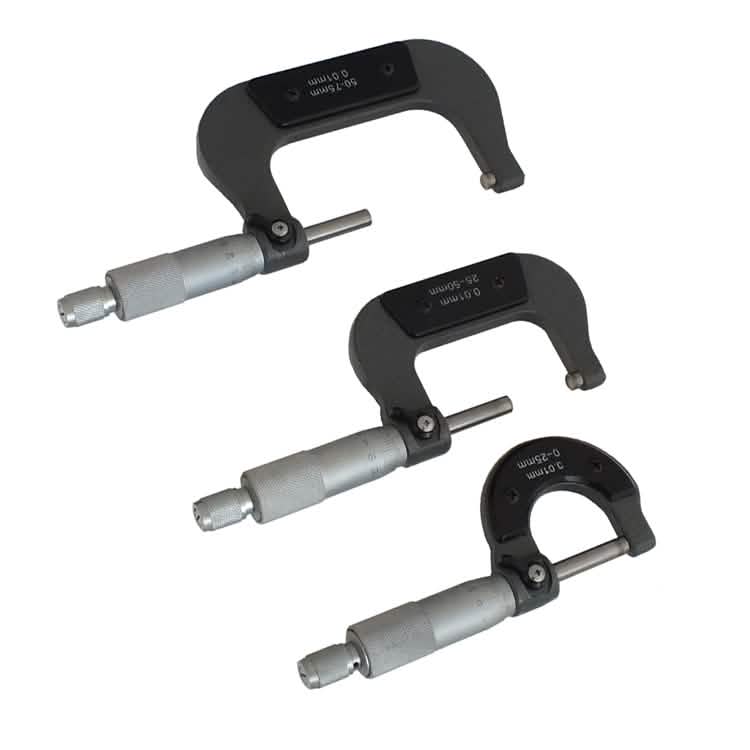 3PC 0-75mm METRIC EXTERNAL OUTSIDE MICROMETERS MEASURING CALIPERS WITH CASE - tooltime.co.uk