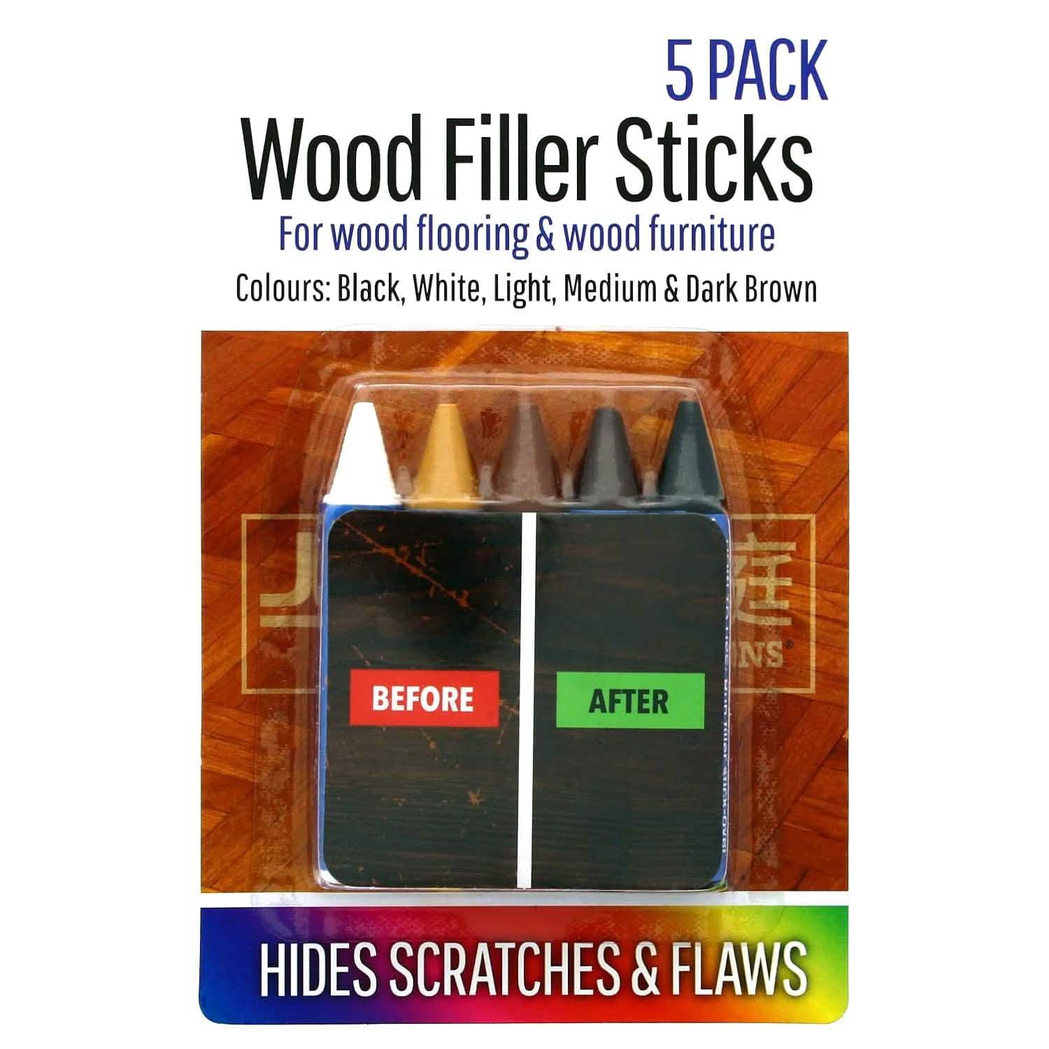 Pack of 5 Wood Filler Sticks | Removes Scratches in Wood, Furniture and Flooring - tooltime.co.uk