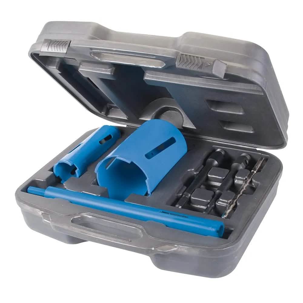 Silverline 28, 52 & 107MM DIAMOND CORE DRILL KIT 3-CORE 7PCE 868543