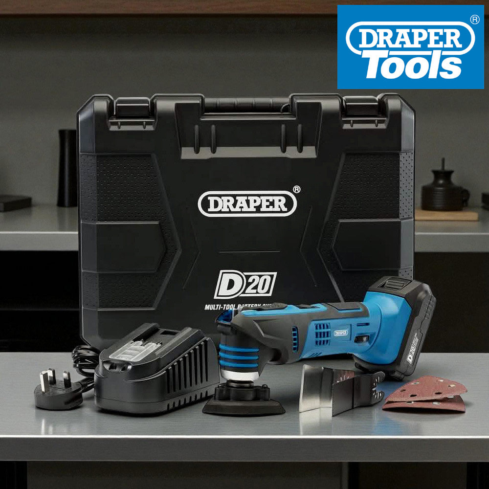 Draper 00595 Cordless Oscillating Multi-Tool Charger 20V Battery + 31pc Accessories