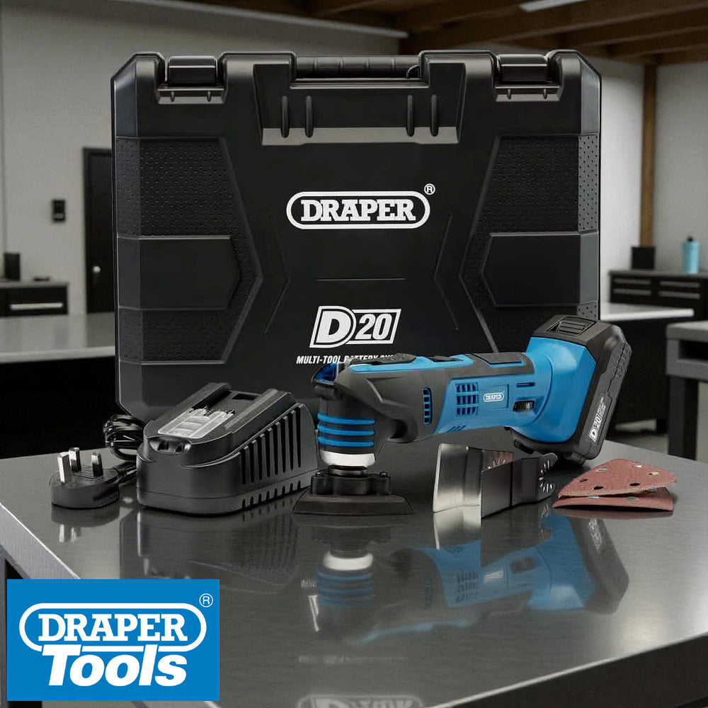 Draper 00595 Cordless Oscillating Multi-Tool Charger 20V Battery + 31pc Accessories
